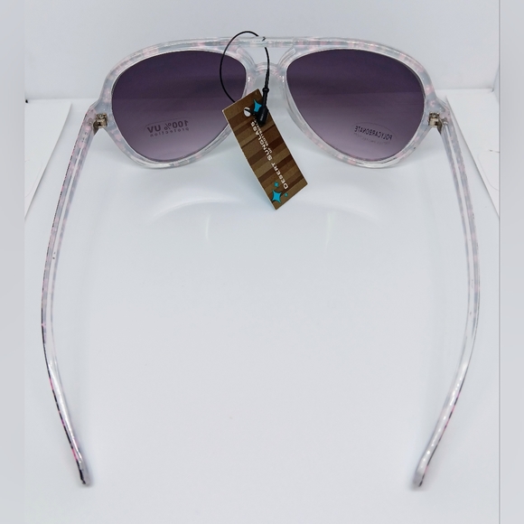 DESERT SUNGLASSES Pink, Black, & White Floral Acetate Aviator UV400 Sunglasses - Picture 3 of 6